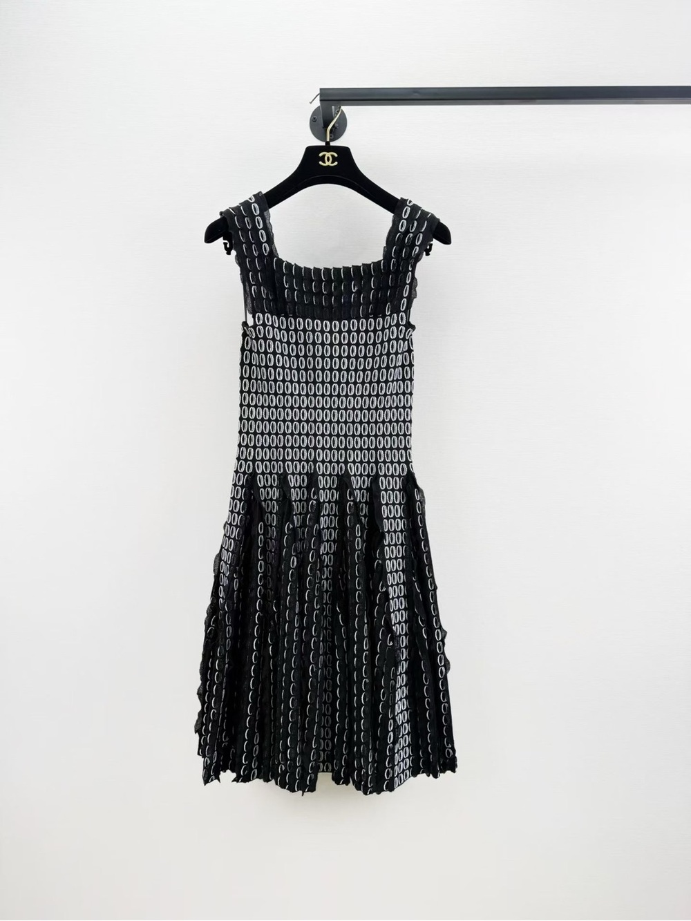 Alaia Black and White Geometric Knit Fit-and-Flare Dress